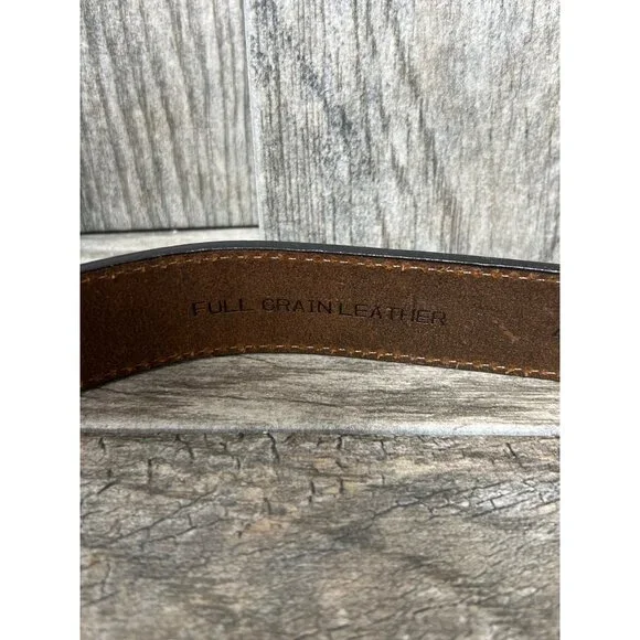 Vintage Brass Buckle Brown Full Grain Brown Leather Men's Belt 48" - Picture 3 of 5